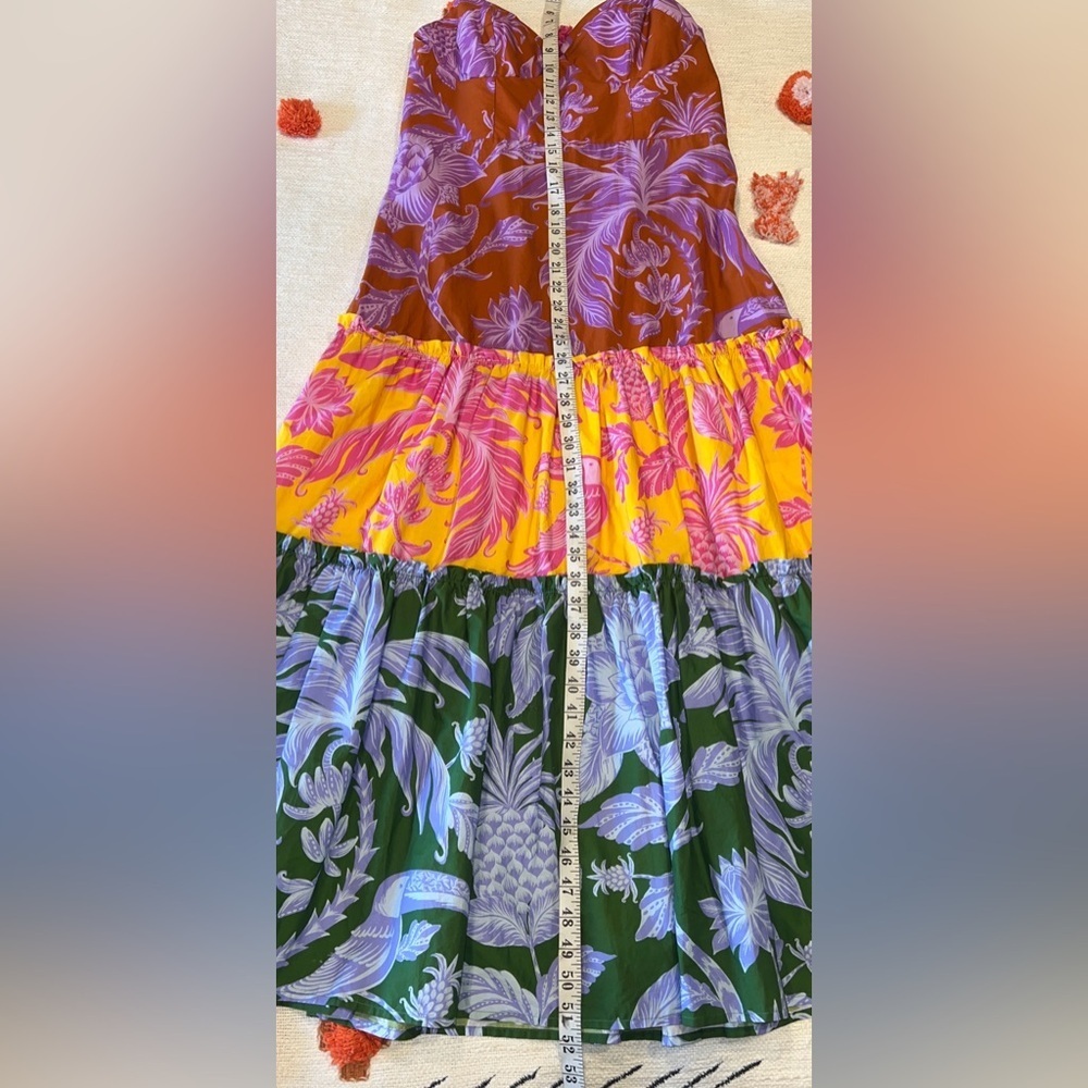 FARM Rio Tropical Colorblock Pineapple Floral Tiered Midi Dress Large - Picture 11 of 16